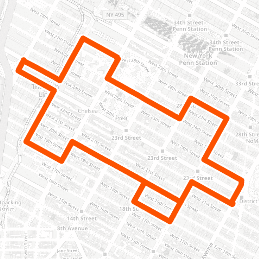 Chelsea Turtle — the actual route drawn on the Manhattan street map