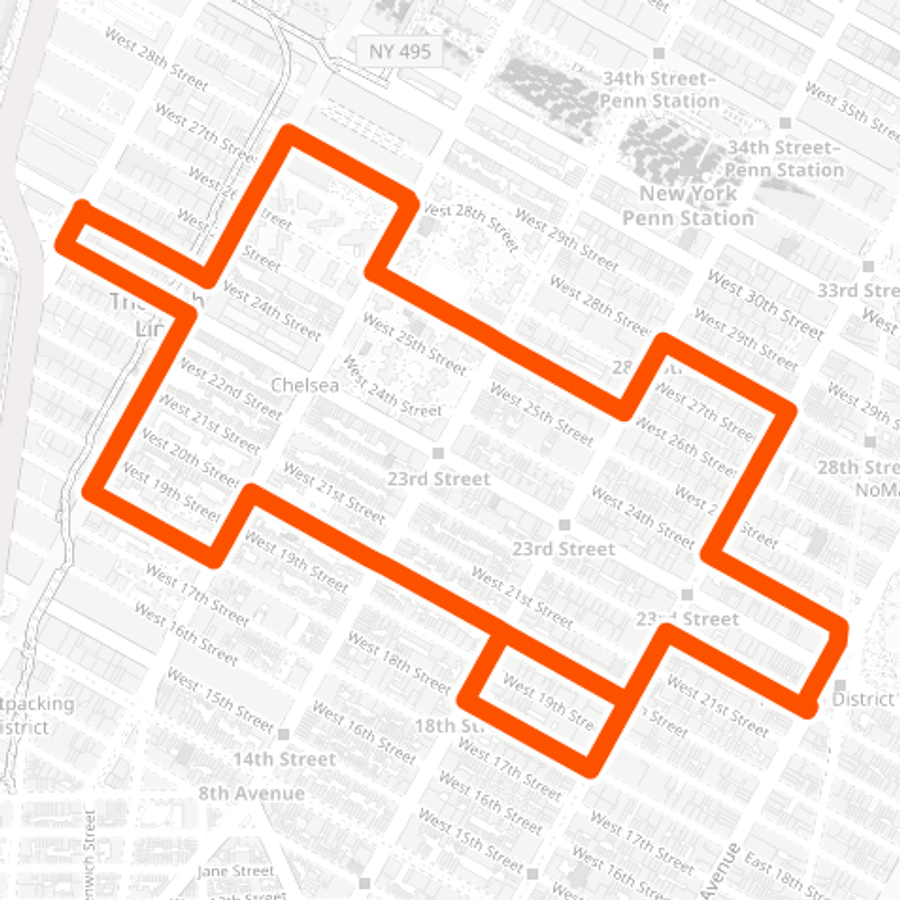 Turtle-shaped route across the Chelsea street grid