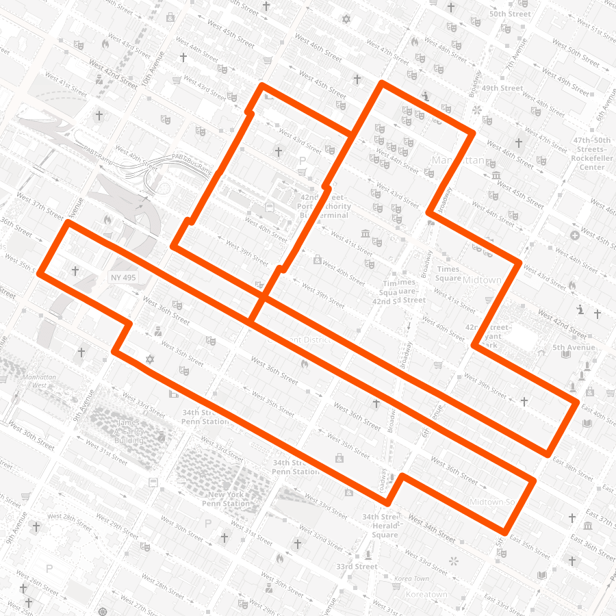 Sailboat-shaped route in the Garment District